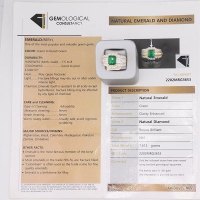 Gold Emerald Ring with Diamond Halo