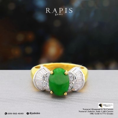 Gold Jade Ring with Diamond Halo