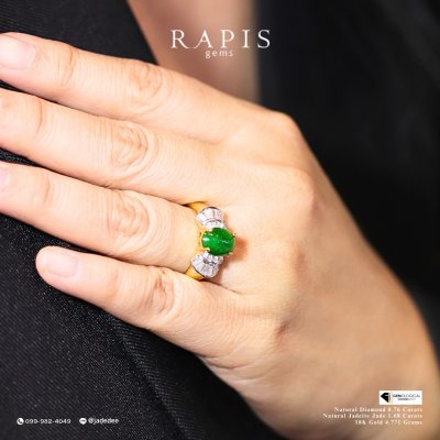 Gold Jade Ring with Diamond Halo