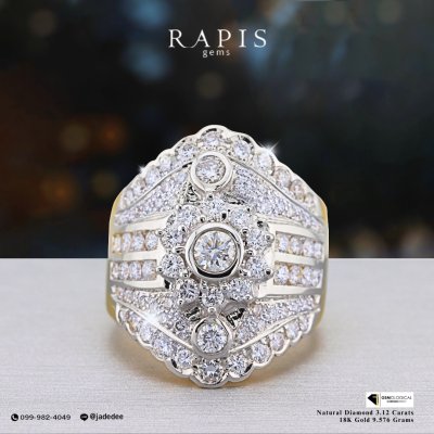 แหวนทองคำดีไซน์หรู ฝังเพชรเต็มหน้า ออร่าคุณหญิง Gold Diamond Ring