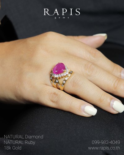 Gold Ruby Ring with Diamond Halo