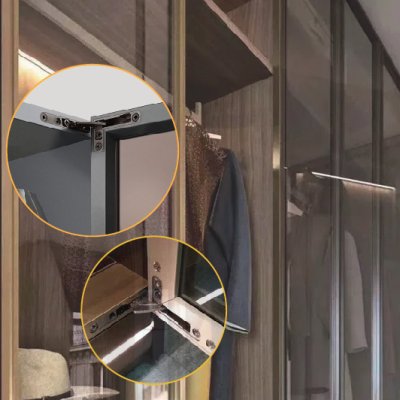 บานพับเฟรมอลูมิเนียม Soft Close สำหรับตู้เสื้อผ้า ตู้โชว์ บานตู้กระจก รุ่น BH-2020