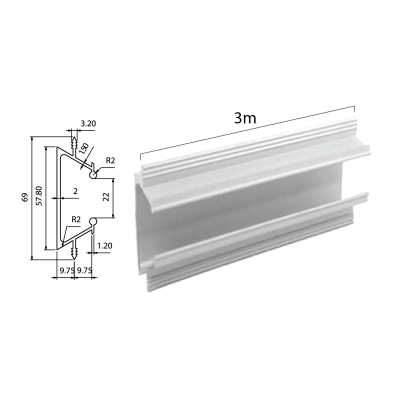 มือจับอลูมิเนียมโปรไฟล์ฝังในตู้ ความยาว 3 เมตร รุ่น H-03-3 (Aluminium Profile Handle)