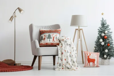 Armchair in a home with a white christmas