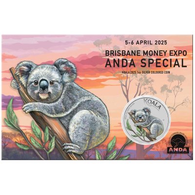 2025 Australian Koala ANDA Money Expo Brisbane Special Silver Coloured Perth Mint Coin in Card 1oz