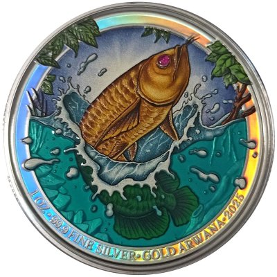 2025 Gold Arowana Proof Enamel with Red Stone Bullion Tree Indonesia 1 oz