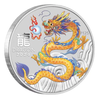 2024 Australia Perth Mint Lunar Series III Yellow Dragon Silver Coloured Coin 1 oz (In Capsule)