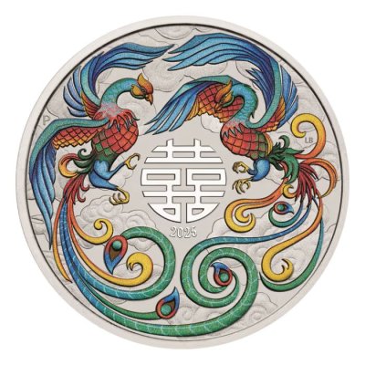 2025 Australia Chinese Myths and Legends Double Phoenix Vivid Silver Coloured 1 oz (Limited)