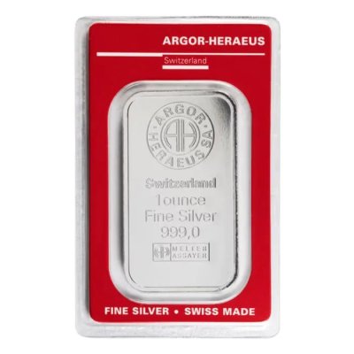 IMPERFECT CARD - 1 oz Argor Heraeus .999 Silver Minted Bar (In Assay)