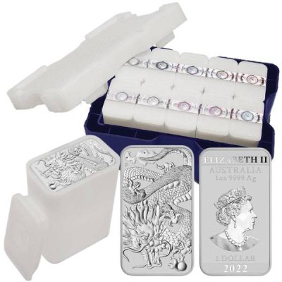 2022 Perth Mint Silver Dragon Bullion Bar 1 oz (in Capsule)