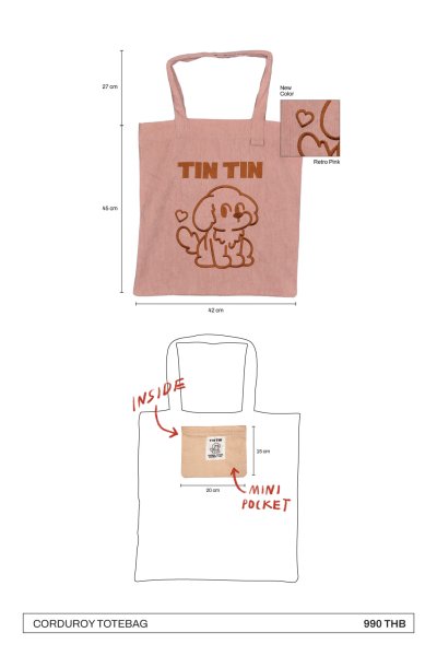 CORDUROY TOTEBAG RETRO PINK