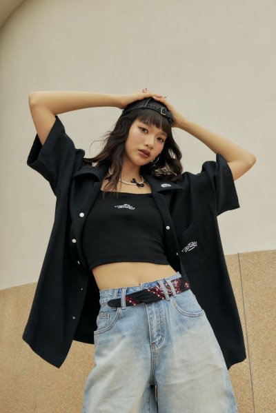 Black Oversize Hawaiian Shirt