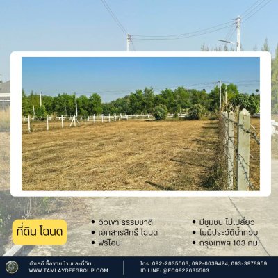 ที่ดินวิวเขา ไม่มีประวัติน้ำท่วม ใกล้รพ.จอมบึง และตลาด