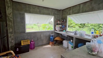 บ้านยกพื้นสูง พร้อมที่ดิน พื้นที่สวนเกษตร และบ่อน้ำภายในแปลง