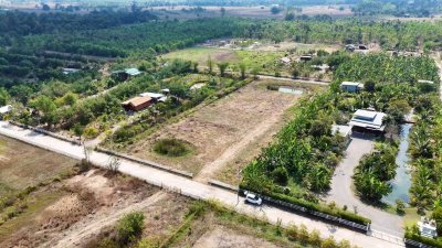 ที่ดินติดถนน 2ด้าน ด้านหน้าคอนกรีต ด้านหลังหินคลุก เนื้อที่ 2 ไร่ 3 งาน ราคายกแปลง 1,900,000.- ฟรีโอน