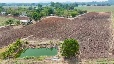 ที่ดินโฉนด 6 ไร่ ไร่ละ 350,000.- เดิมทำการเกษตร มีสระน้ำ มีบ้านพักคนงาน