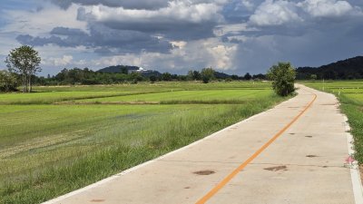ติดถนนคอนกรีต บรรยากาศทุ่งนา วิวเขา อ.เมืองราชบุรี จ.ราชบุรี