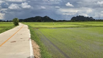 ติดถนนคอนกรีต บรรยากาศทุ่งนา วิวเขา อ.เมืองราชบุรี จ.ราชบุรี