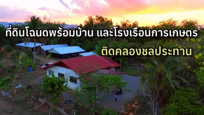 ที่ดินโฉนดพร้อมบ้าน 4 ไร่ 2,000,000 บาท และโรงเรือนเพาะเห็ด ,สวนผสมผสาน ติดคลองชลประทาน