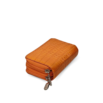 CACWK-003BTR : CROCODILE LEATHER DOUBLE ZIPPED KEY WALLET