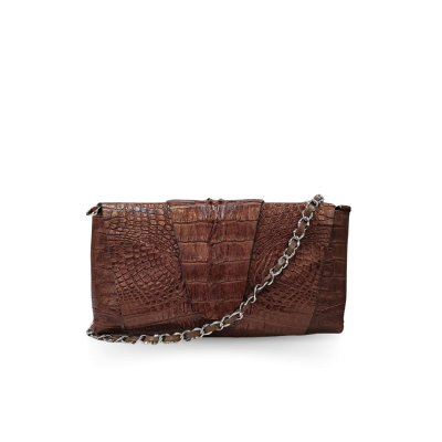CROCODILE HORNBACK AND TAIL LEATHER WRAP CLUTCH BAG : CLB0353HKLR