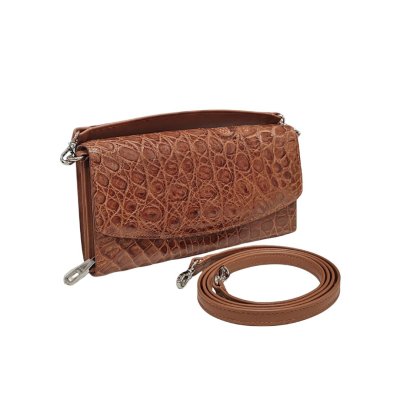 CROCODILE BELLY LEATHER TOP HANDLE CLUTCH CROSS-BODY BAG : CLB0673SMX