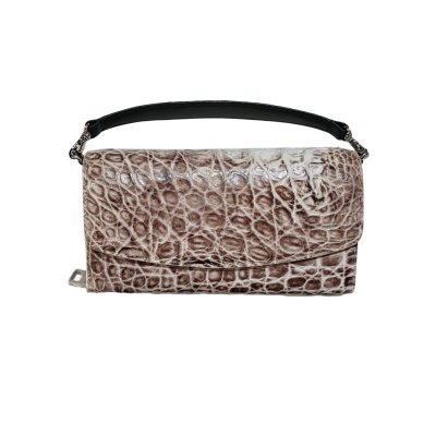 CROCODILE BELLY LEATHER TOP HANDLE CLUTCH CROSS-BODY BAG : CLB0673SMX