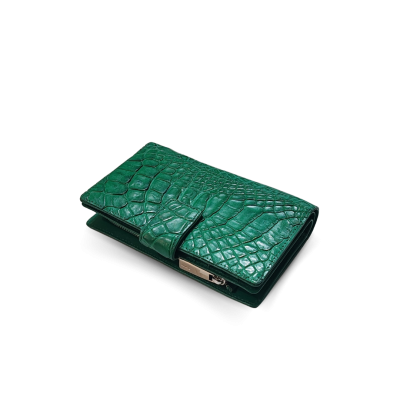 CROCODILE BELLY LEG LEATHER SHORT BI-FOLD & ZIPPED WALLET : CW0122LSSNBR