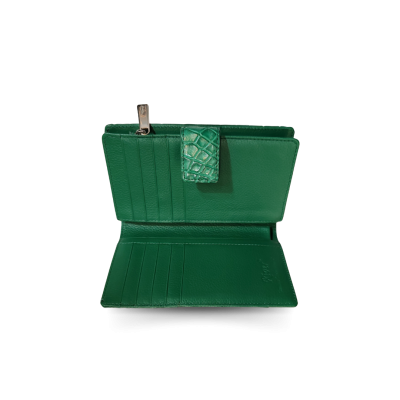CROCODILE BELLY LEG LEATHER SHORT BI-FOLD & ZIPPED WALLET : CW0122LSSNBR