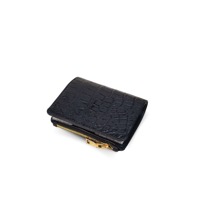 CW0122SSHKAY : CROCODILE BELLY LEATHER SHORT BI-FOLD & ZIPPED WALLET