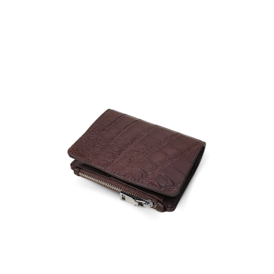 CW0122SSHKAY : CROCODILE BELLY LEATHER SHORT BI-FOLD & ZIPPED WALLET