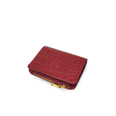 CW0122SSHKAY : CROCODILE BELLY LEATHER SHORT BI-FOLD & ZIPPED WALLET