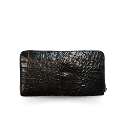C-W01BL-L : CROCODILE BACK LEG LEATHER LONG LARGE ZIPPED WALLET
