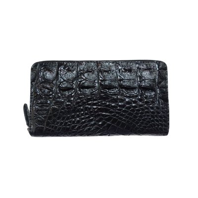 CROCODILE BACK LEG LEATHER LONG LARGE ZIPPED WALLET : CW01BLL