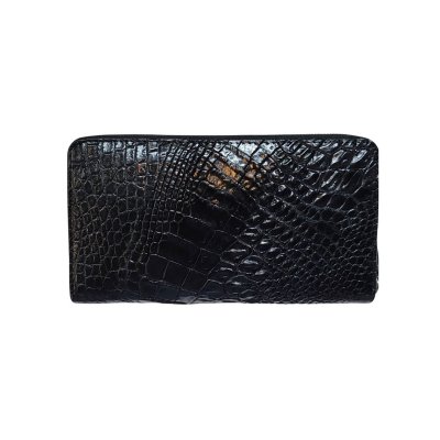 CROCODILE BACK LEG LEATHER LONG LARGE ZIPPED WALLET : CW01BLL