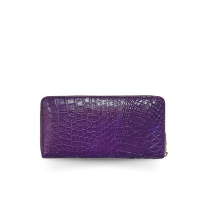 CROCODILE BACK LEG LEATHER LONG MEDIUM ZIPPED WALLET : CW01BLMY