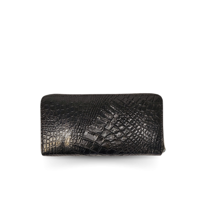 CROCODILE BACK LEG LEATHER LONG MEDIUM ZIPPED WALLET : CW01BLMY