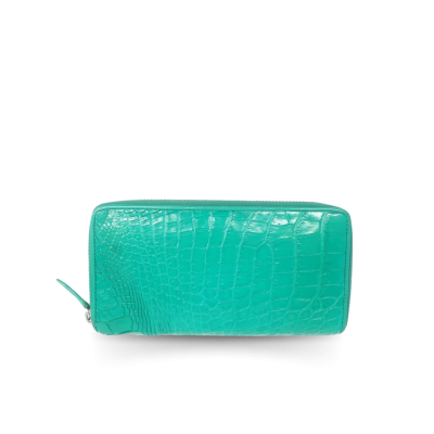 CROCODILE BACK LEG LEATHER LONG SMALL ZIPPED WALLET : CW01BLSAY