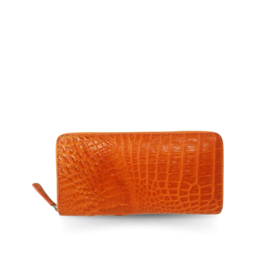 CROCODILE BACK LEG LEATHER LONG SMALL ZIPPED WALLET : CW01BLSAY