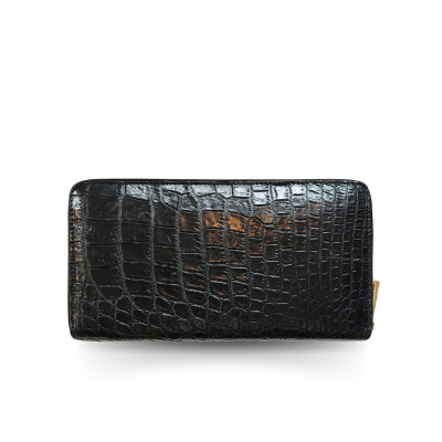 CW01BS-L : CROCODILE BACK BELLY LEATHER LONG LARGE ZIPPED WALLET