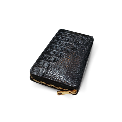 CW01BS-L : CROCODILE BACK BELLY LEATHER LONG LARGE ZIPPED WALLET