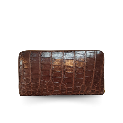 CW01BS-L : CROCODILE BACK BELLY LEATHER LONG LARGE ZIPPED WALLET