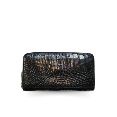 CROCODILE LEG LEATHER LONG MEDIUM ZIPPED WALLET : CW01LMR