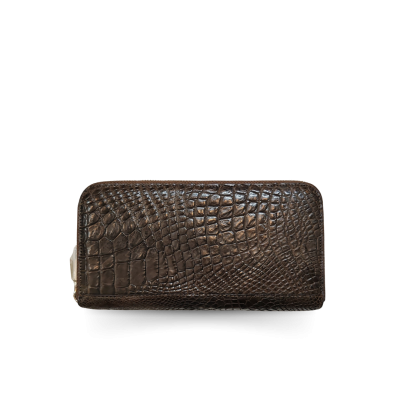 CROCODILE LEG LEATHER LONG MEDIUM ZIPPED WALLET : CW01LMR