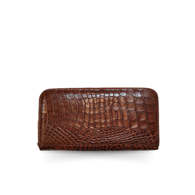 CROCODILE LEG LEATHER LONG MEDIUM ZIPPED WALLET : CW01LMR