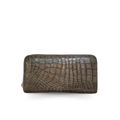 CROCODILE LEG LEATHER LONG MEDIUM ZIPPED WALLET : CW01LMR