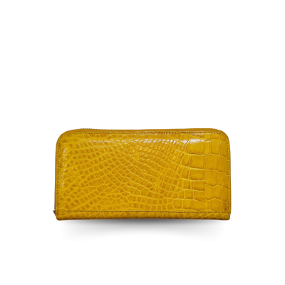 CROCODILE LEG LEATHER LONG MEDIUM ZIPPED WALLET : CW01LMR