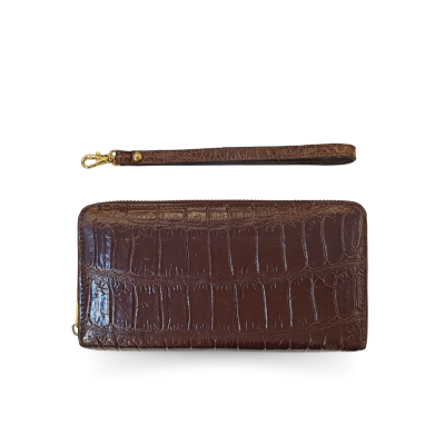 CW01S-M-HSY | GENUINE CROCODILE BELLY LEATHER LONG MEDIUM ZIP WALLET WITH WRIST STRAP