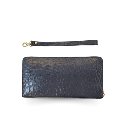 CW01S-M-HSY | GENUINE CROCODILE BELLY LEATHER LONG MEDIUM ZIP WALLET WITH WRIST STRAP