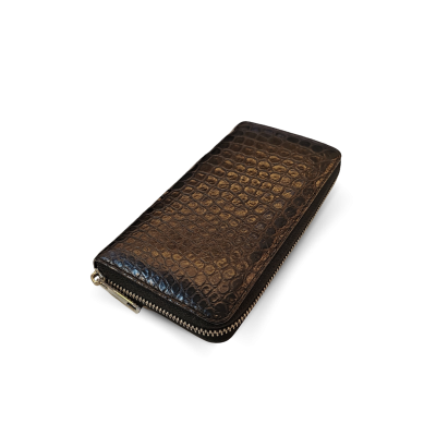 CW01S-M-T : CROCODILE BELLY LEATHER LONG MEDIUM ZIPPED WALLET